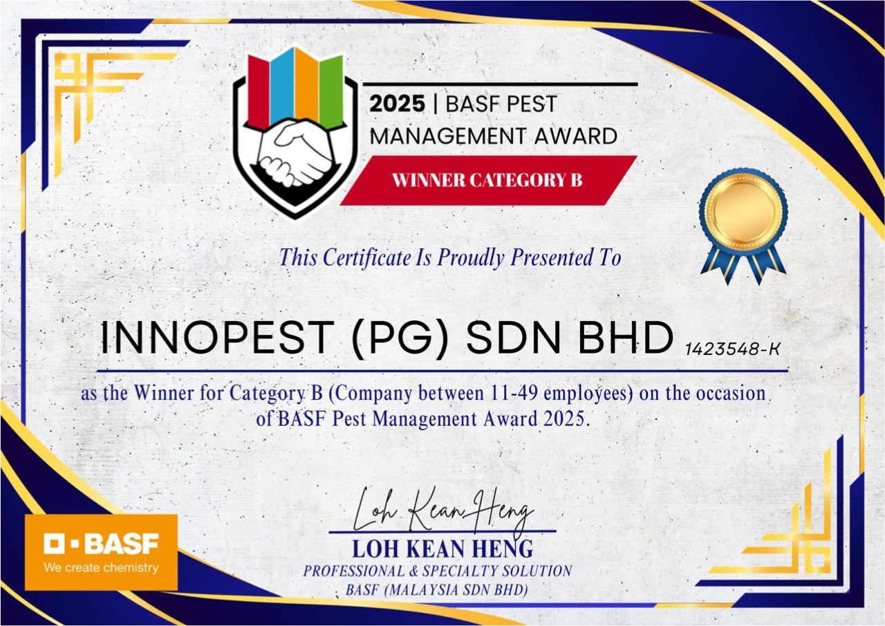Innopest – BASF Pest Management Award 2025 Certificate, National Winner (Category B) – Pest Manager of the Year presented at FAOPMA Pest Summit 2025.