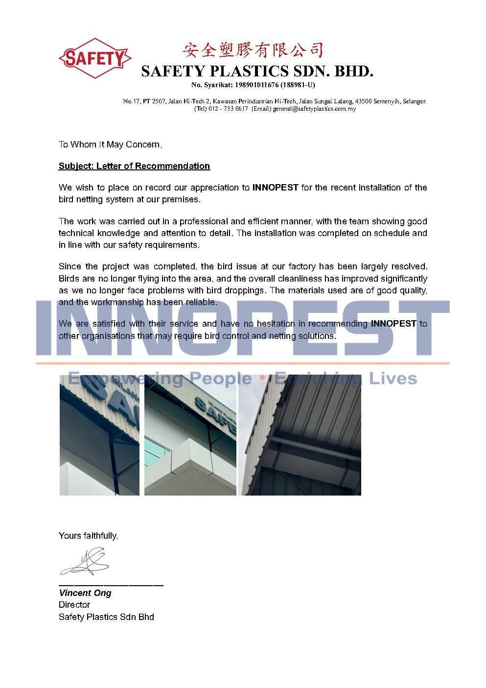 Referral Letter for Bird Control Referral Letter for Bird Control